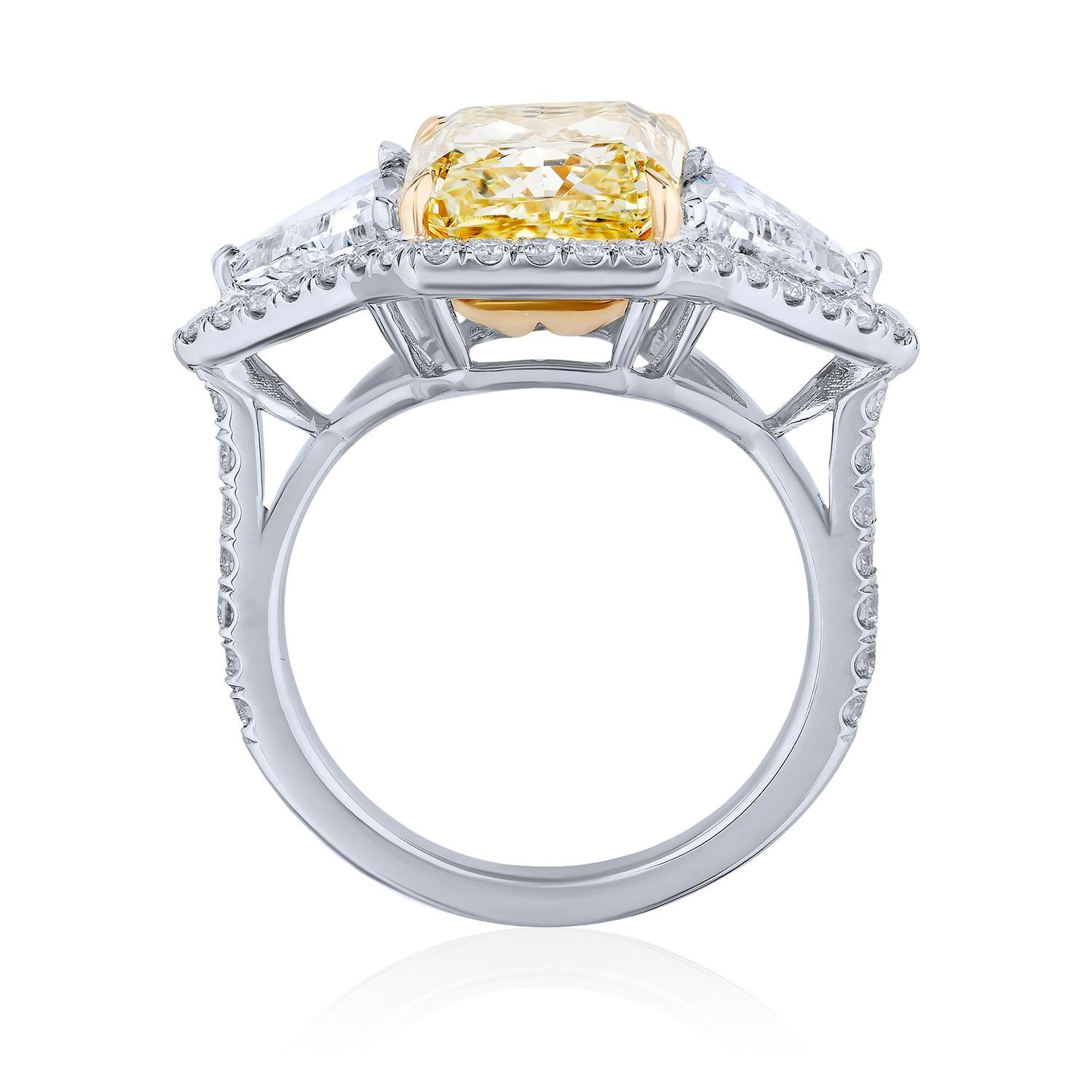 Radiant Cut GIA Certified 5.02 Carat Radiant Yellow Diamond Ring For Sale