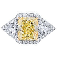 GIA Certified 4.70 Carat Radiant Fancy Yellow Flawless Clarity Diamond Ring