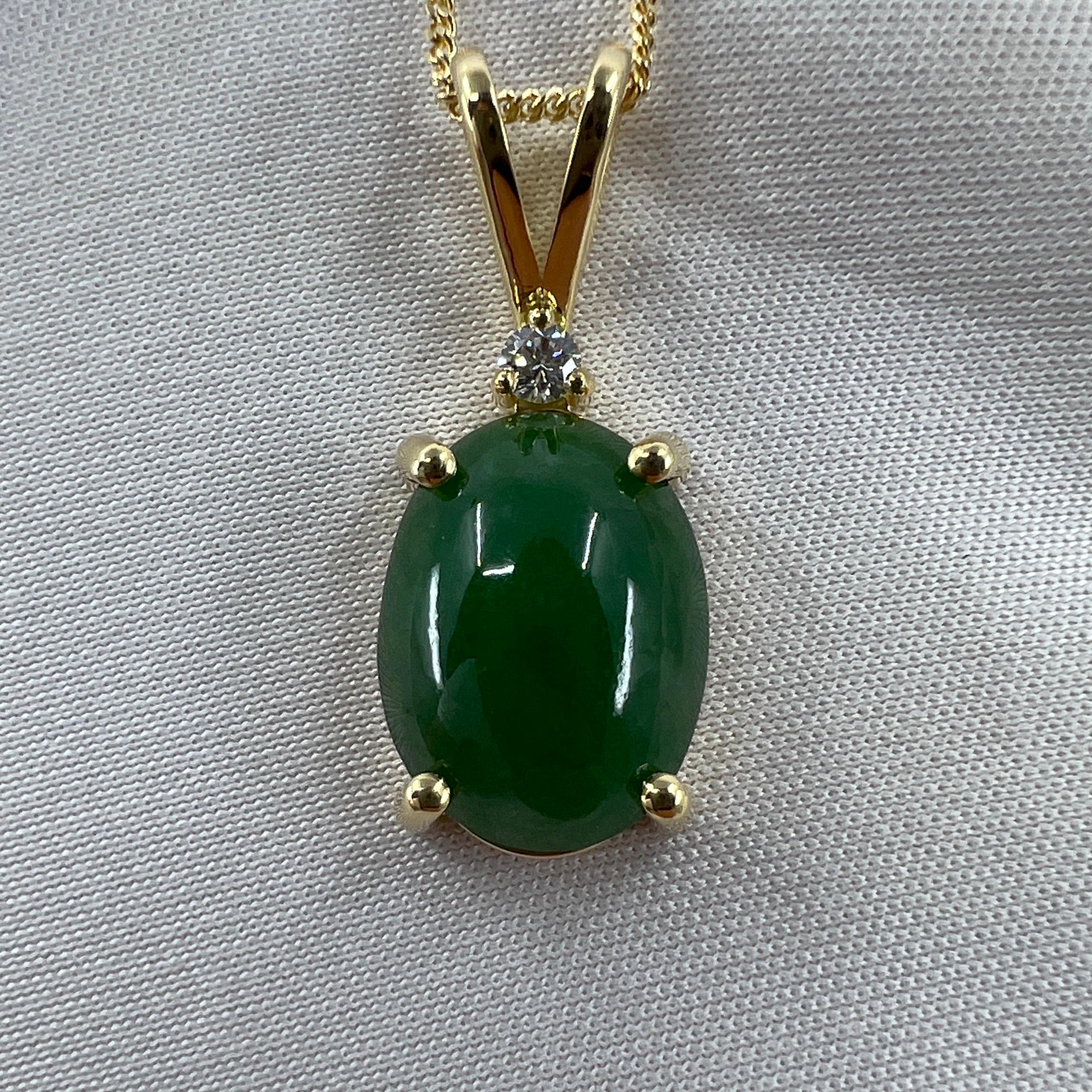GIA Certified 4.93ct Untreated Jadeite Jade A-Grade Apple Green Pendant Necklace.

Beautiful untreated jadeite stone with a bright 'apple green' colour and excellent oval cabochon cut. 

It's very difficult to photograph cabochons due to how the