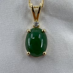 GIA Certified 4.93ct Untreated Jadeite Jade A Grade 18k Yellow Gold Pendant
