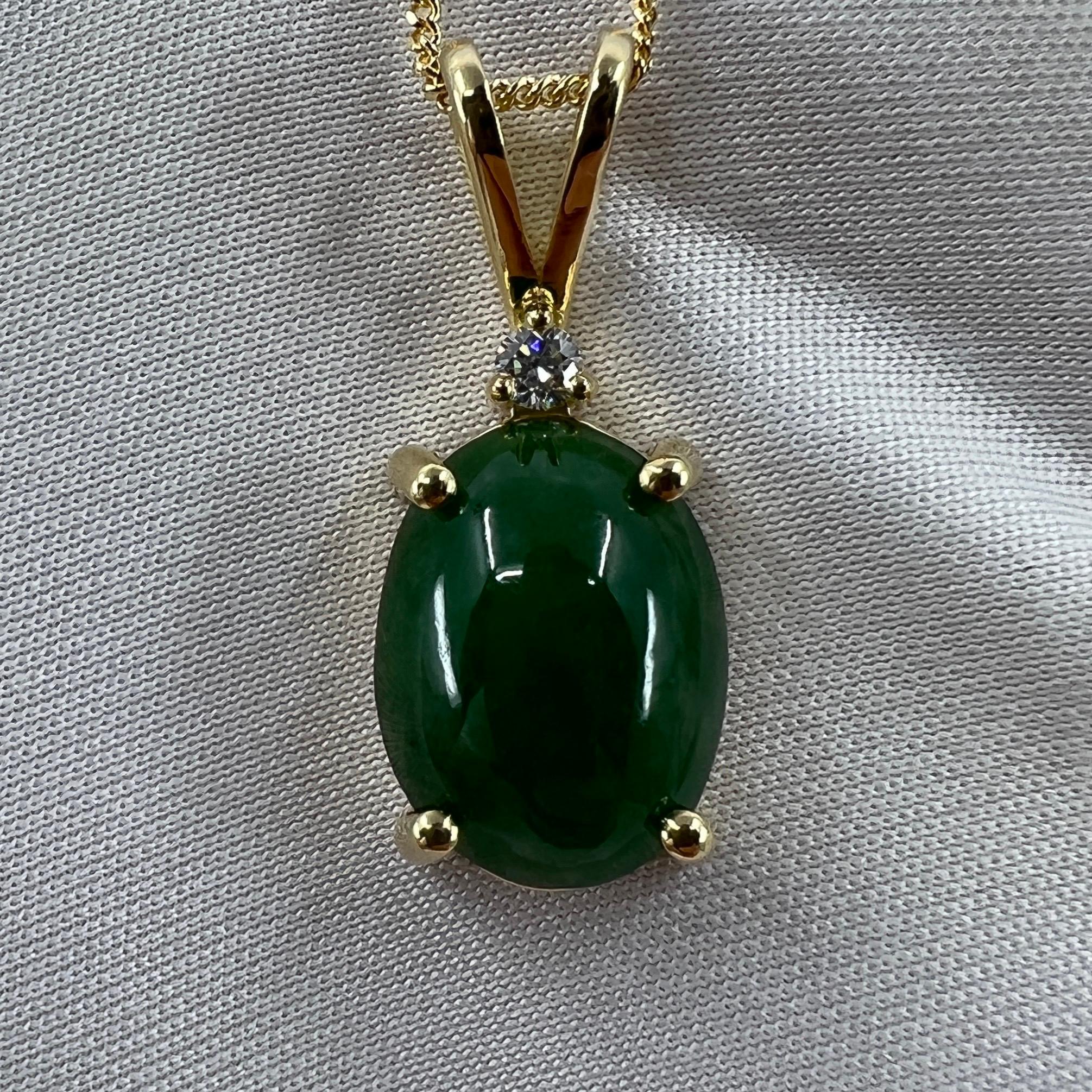 Cabochon GIA Certified 4.93ct Untreated Jadeite Jade A Grade 18k Yellow Gold Pendant