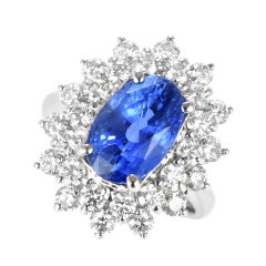 GIA Certified 4.95 Carat Natural No Heat Sapphire & Diamond Ring Set in Platinum