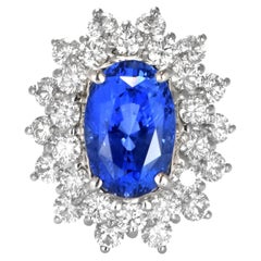 GIA Certified 4.95 Carat Natural No Heat Sapphire & Diamond Ring Set in Platinum