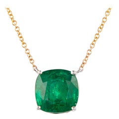 Alexander GIA Certified 4.95ct Cushion Emerald 18 Karat Gold Pendant Necklace