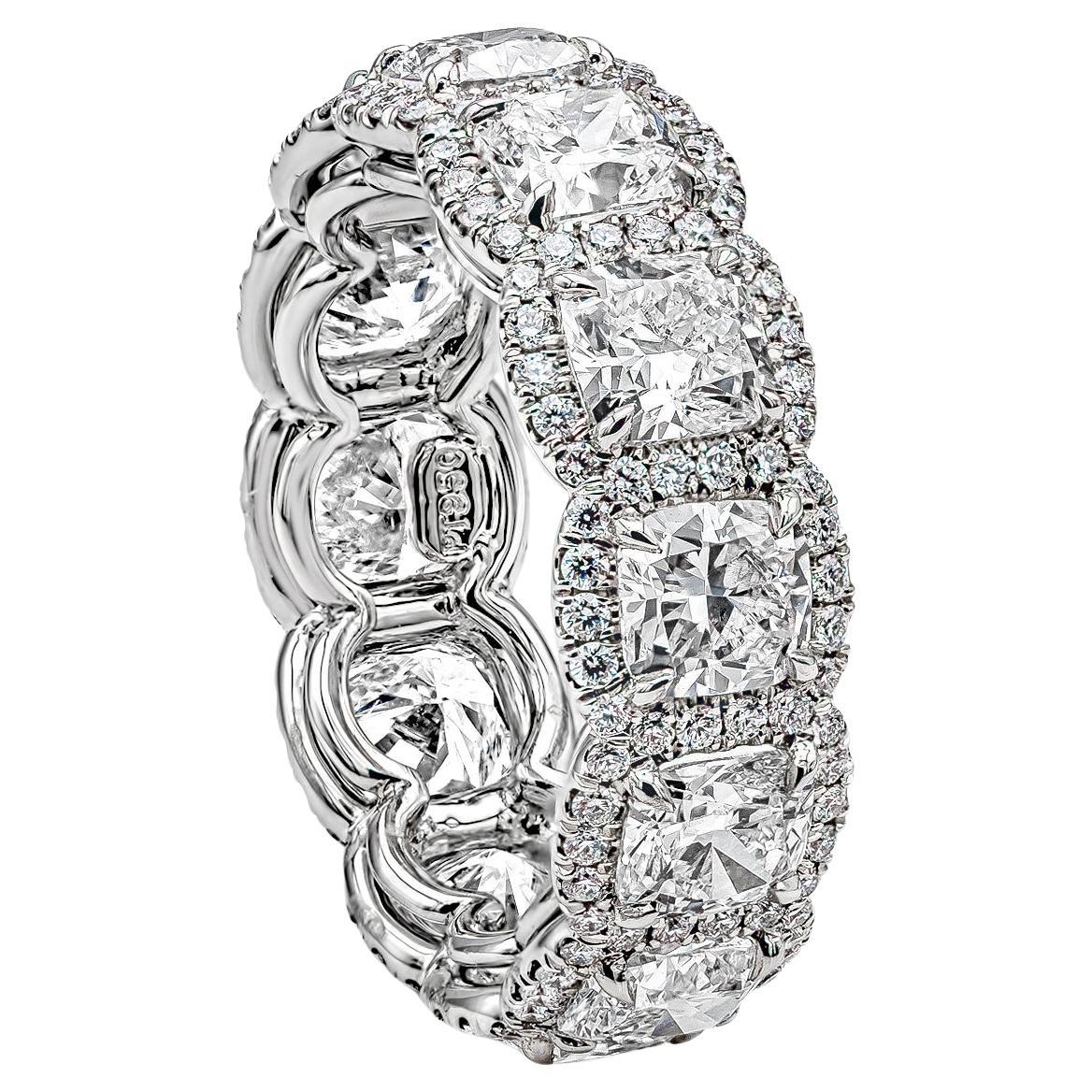 GIA Certified 4.96 Carats Cushion Cut Diamond Halo Eternity Wedding Band Ring
