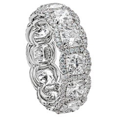 GIA Certified 4.96 Carats Cushion Cut Diamond Halo Eternity Wedding Band Ring