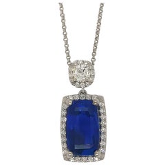 GIA Certified 4.97 Carat Ceylon, No Heat Sapphire set in Custom Platinum Pendant