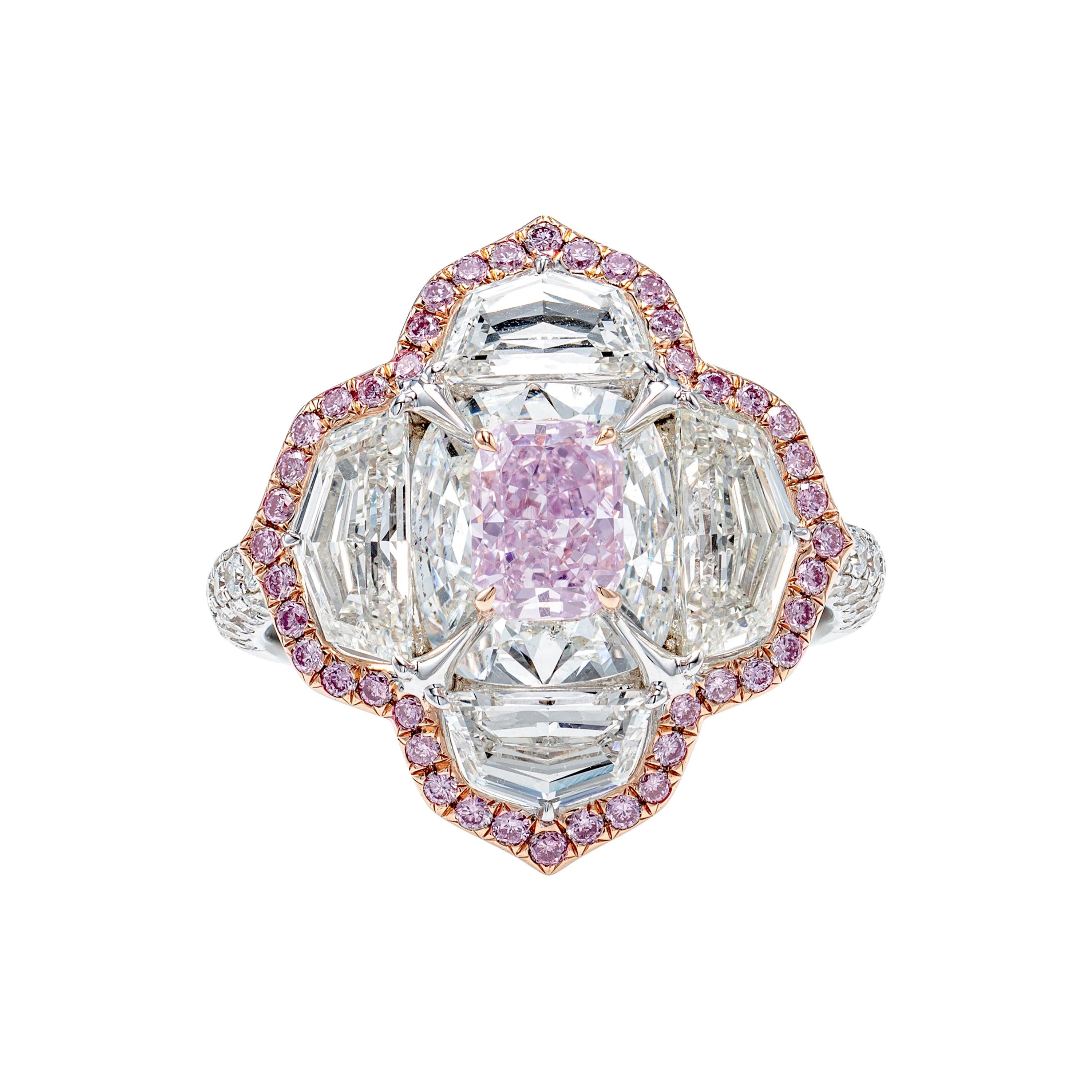 GIA Certified 4.97 Carat Fancy Pink Purple Clover Diamond Ring in 18K Gold