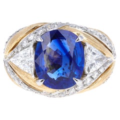 GIA Certified, 4.97 Carat Sapphire and Diamond Ring