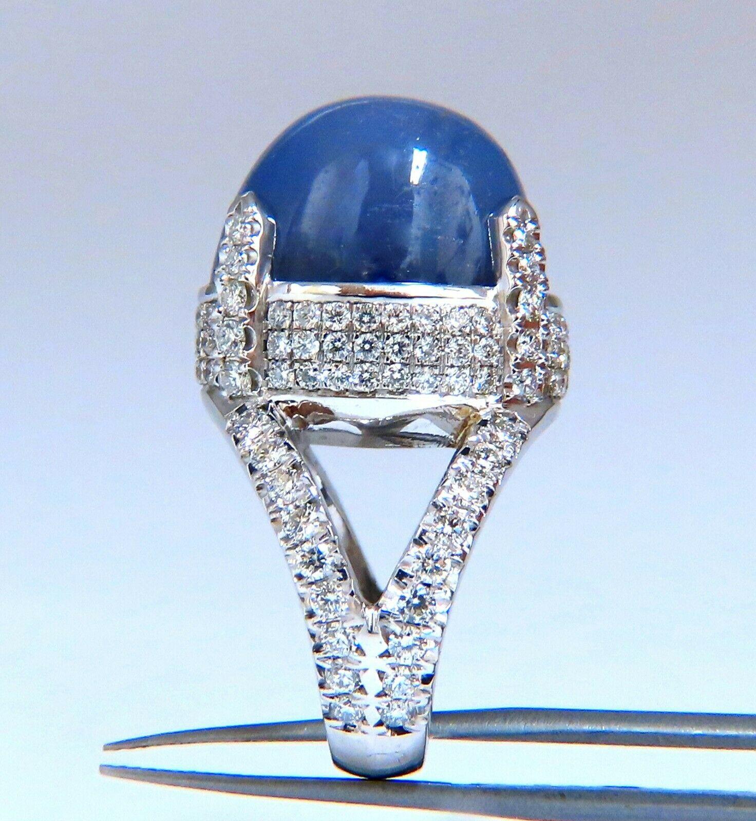 Sugarloaf Raised Star, Crowned Mount

GIA Certified 49.73ct. Natural Blue Sapphire ring

GIA Certified Report ID: 2205404232

18.24 X 15.53 X 16.08mm

Prime Cabochon 

Natural Color Change.



3.00ct. Natural Diamonds.

Rounds, Full cuts 

F-G-color