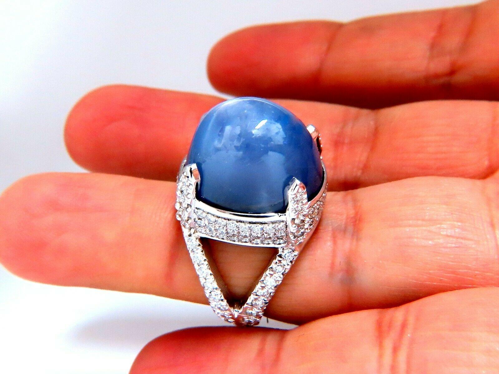 Cabochon GIA Certified 49.73 Carat No Heat Color Change Star Sapphire Diamonds Ring 18kt For Sale