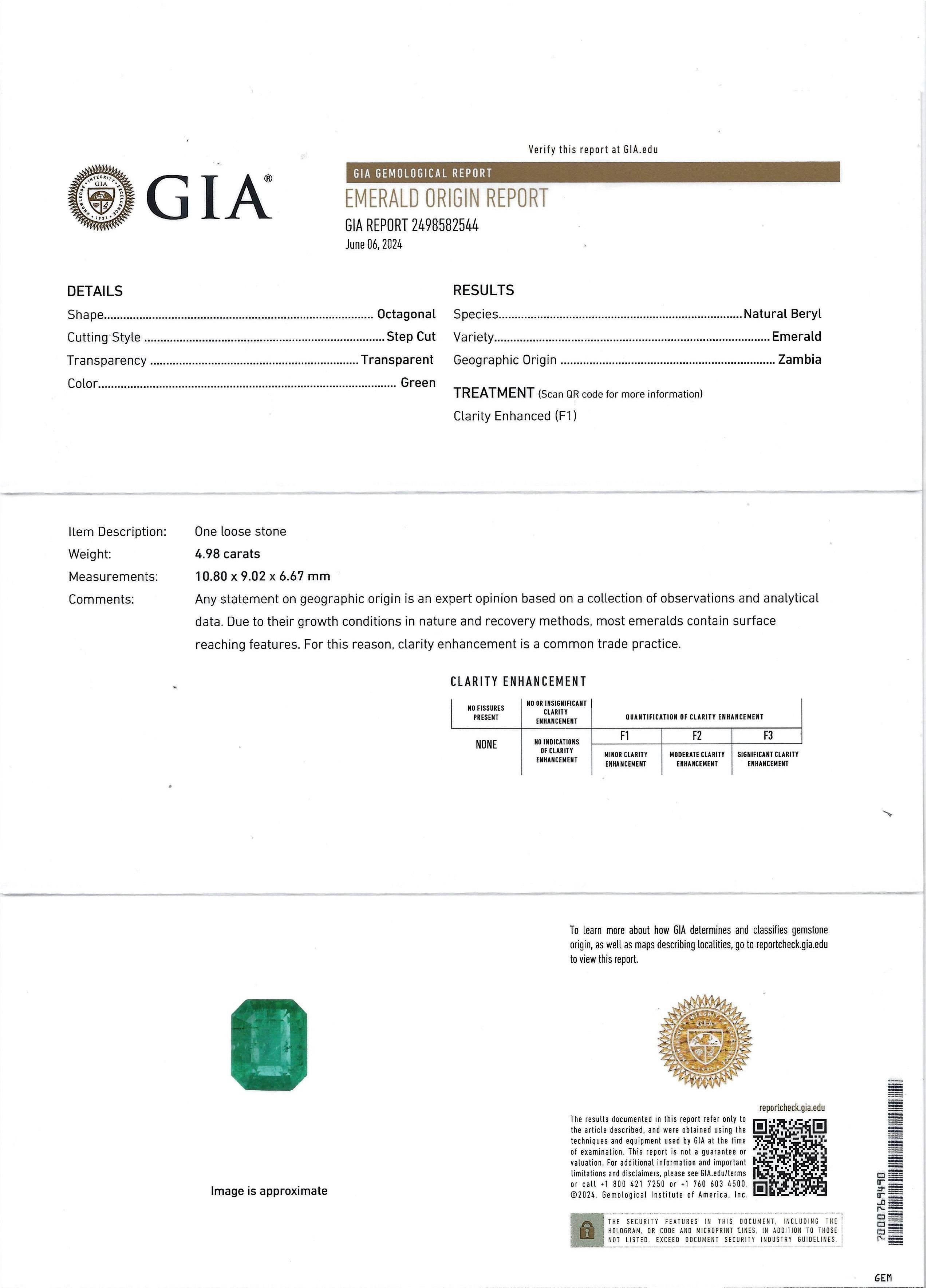 Emerald Cut GIA Certified 4.98 Carat Green Emerald Diamond Ring For Sale