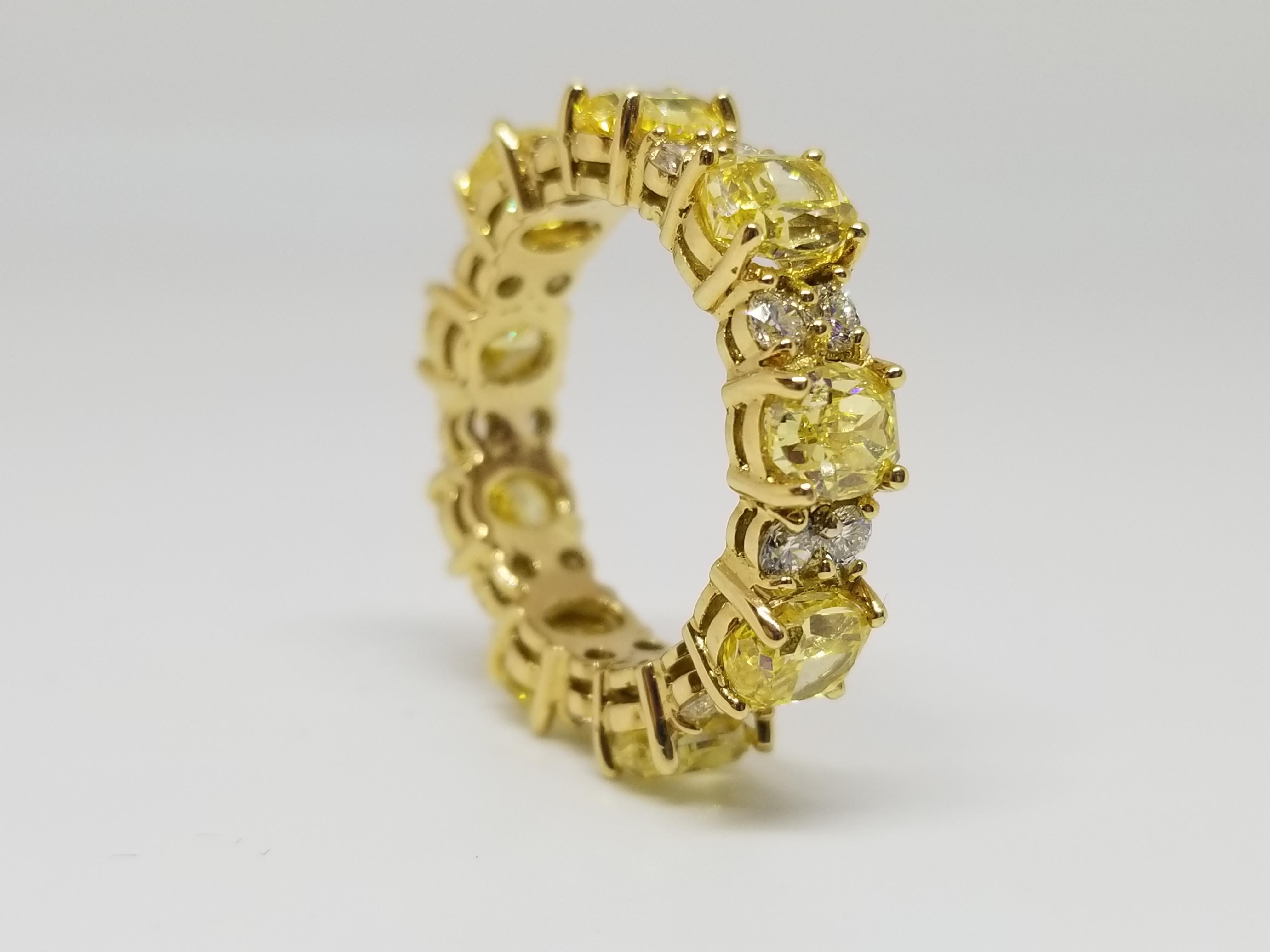 Oval Cut GIA Certified 4.98 Carat Natural Fancy Vivid Yellow Oval Diamond Eternity Band