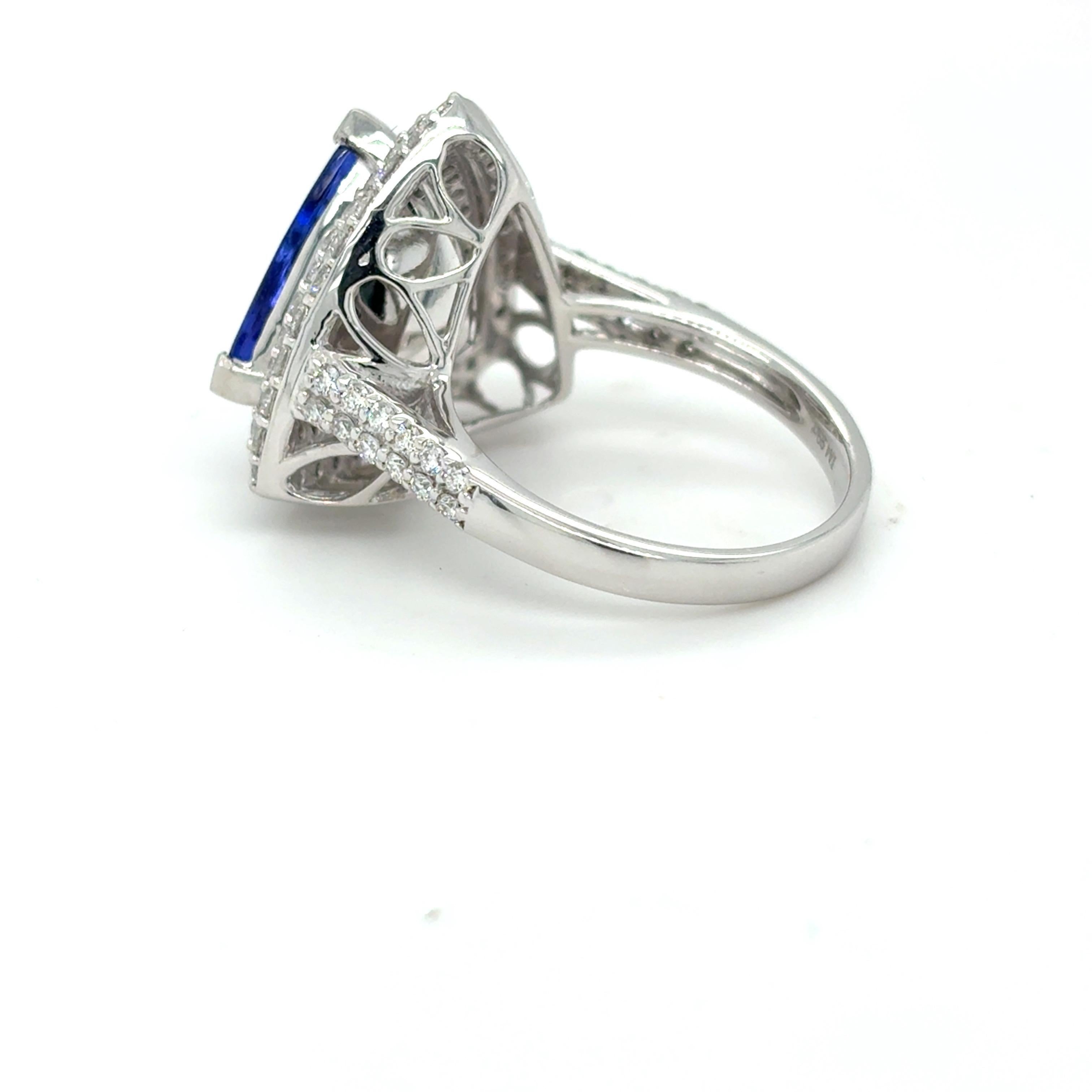 Anillo de cóctel de diamantes tanzanita talla trillón de 4,99 quilates certificado por el GIA en venta 2