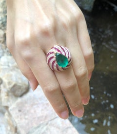GIA Certified 4cts Emerald, Ruby and Diamond Ring Set in 18 Karat Gold Settings