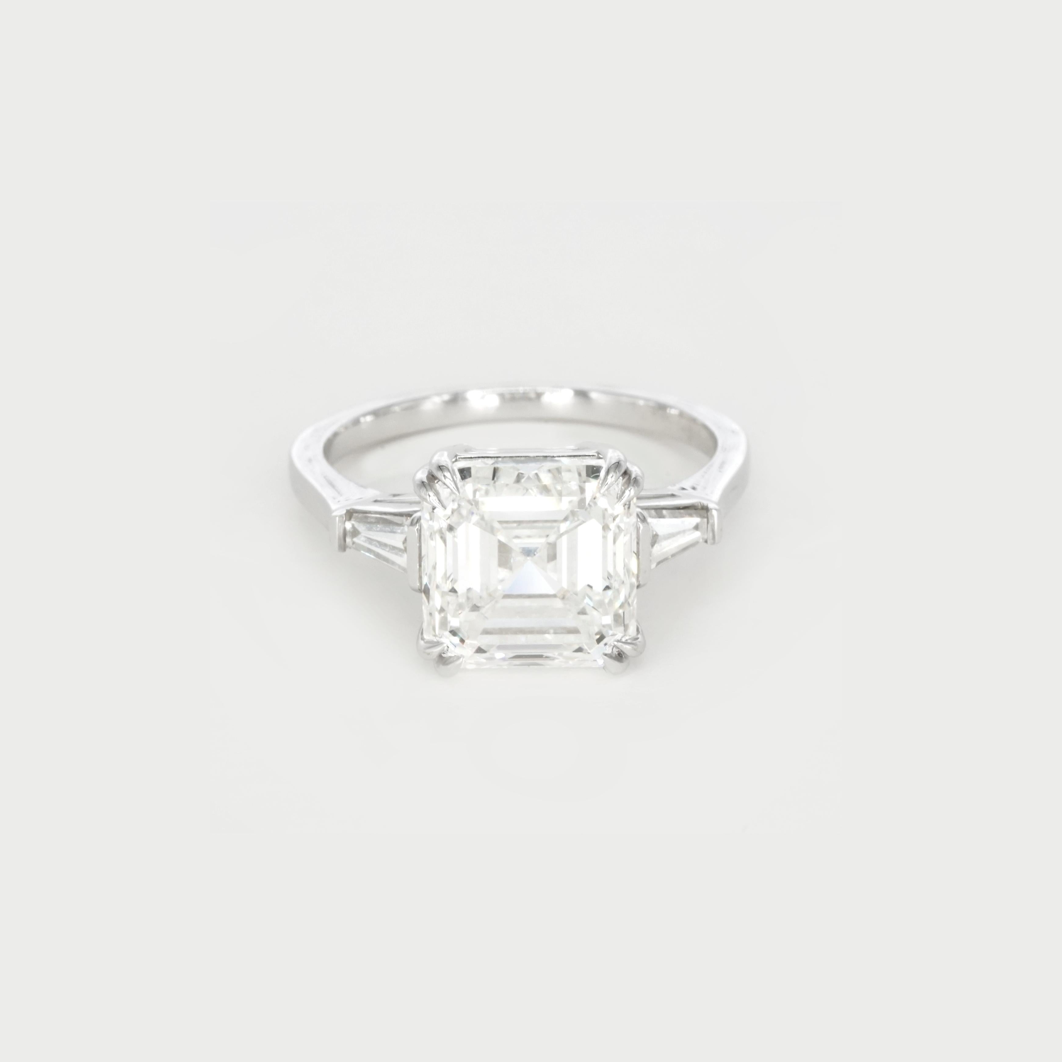 Women's GIA Certified 5 Carat Asscher Cut Diamond Platinum Ring For Sale
