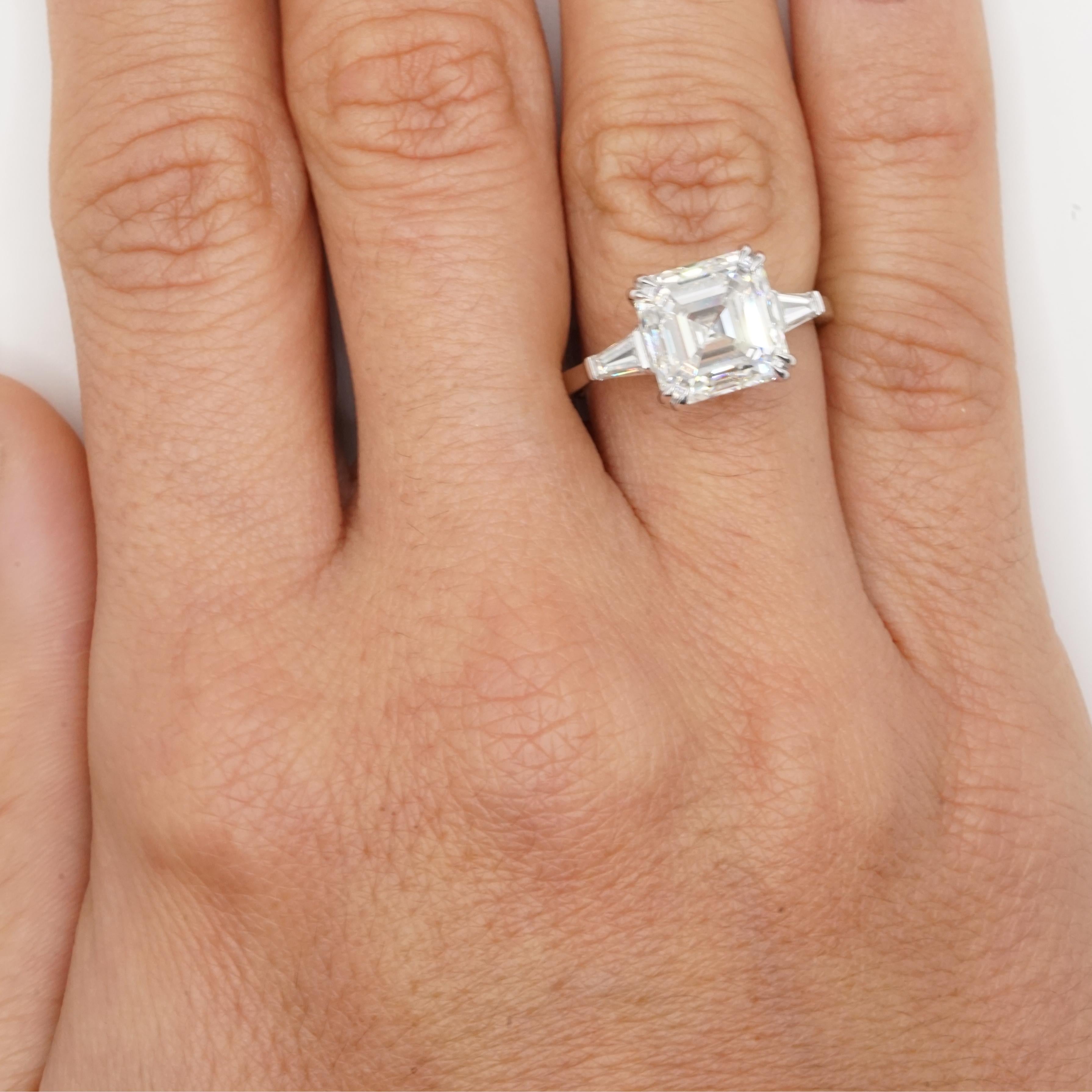 GIA Certified 5 Carat Asscher Cut Diamond Platinum Ring For Sale 1