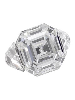 GIA Certified 5.01 Carat Square Emerald Cut Diamond with trillion Platinum Ring
