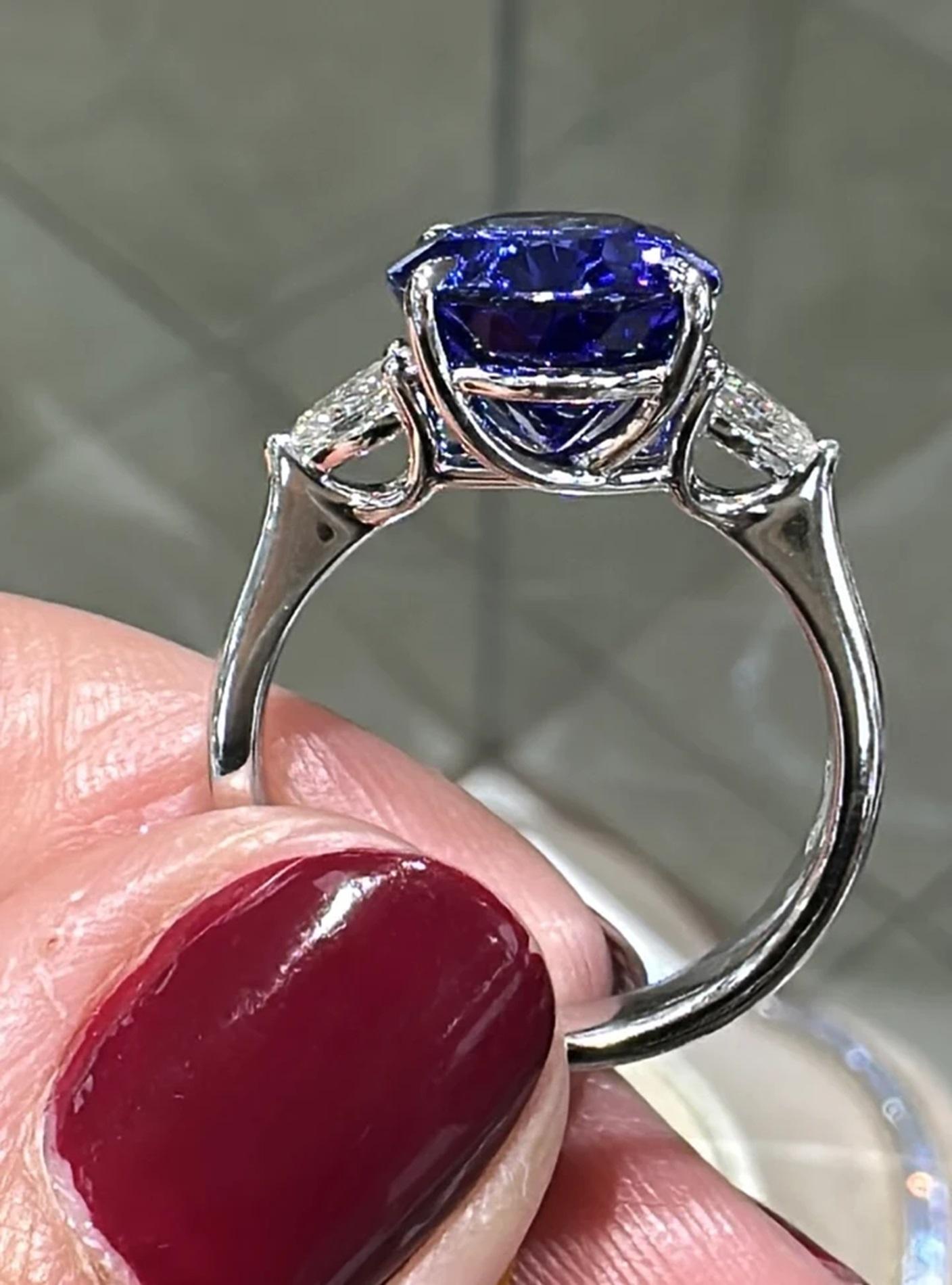 Modern GIA Certified 5 Carat BURMA NO HEAT Oval Royal Blue Sapphire Diamond Ring For Sale