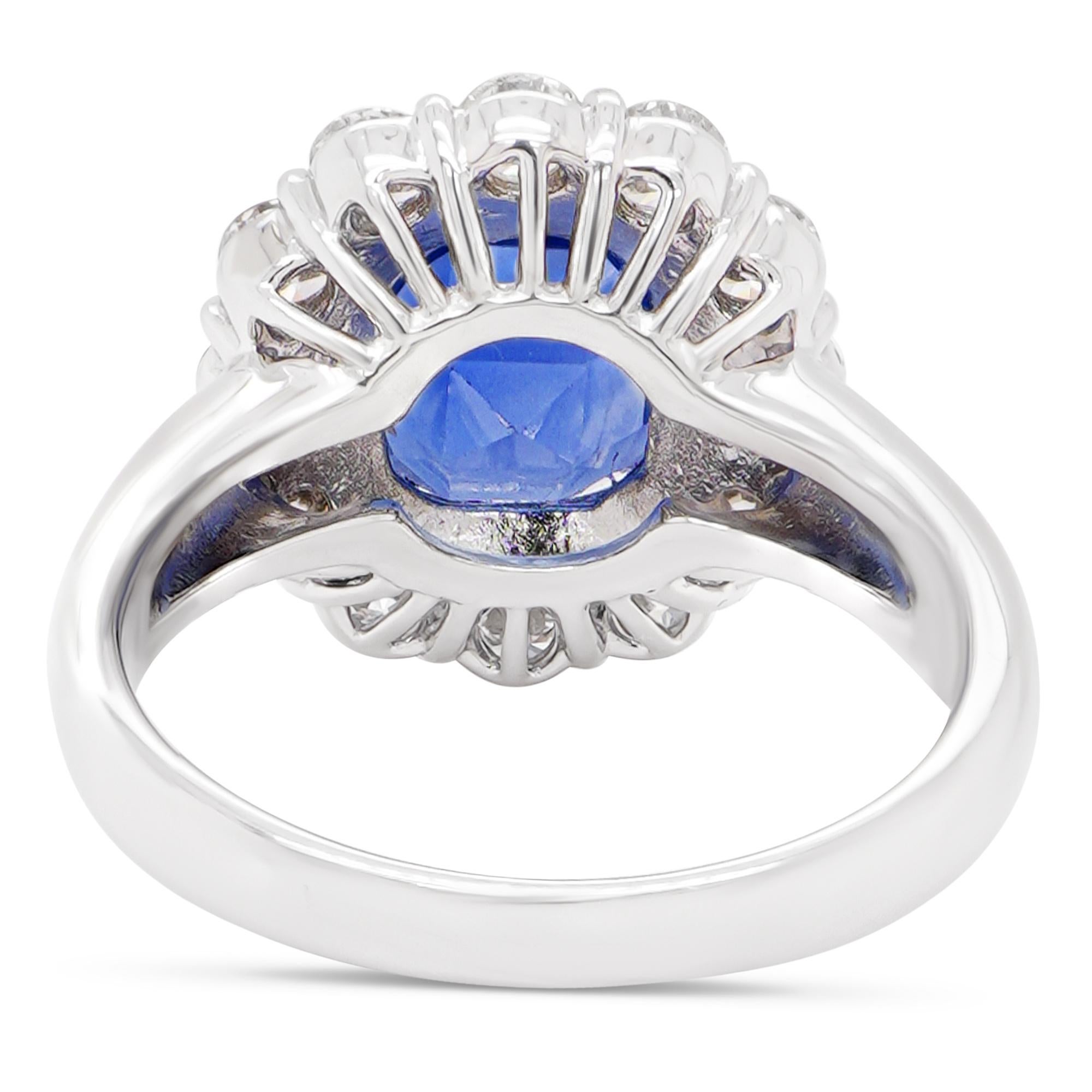 Art Nouveau GIA Certified 5 Carat Burma No Heat Sapphire And Diamond PT900 Ring For Sale