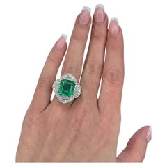 GIA Certified 5 Carat Colombian Emerald Diamond Platinum Ring