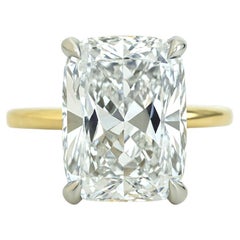 GIA Certified 5 Carat Cushion Brilliante Diamond Cut Anello in platino e oro