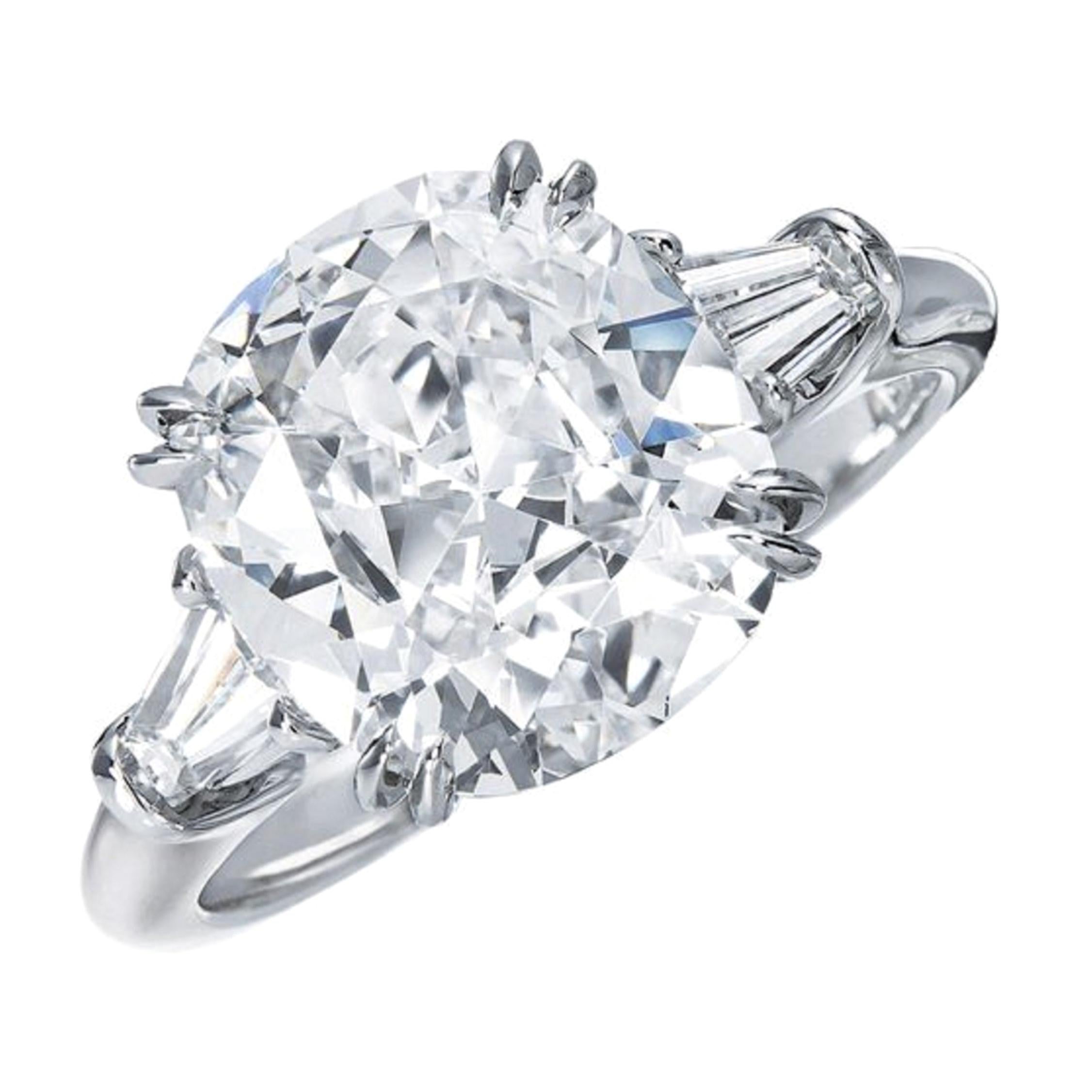 GIA Certified 5 Carat Cushion Cut Diamond Platinum Solitaire Ring