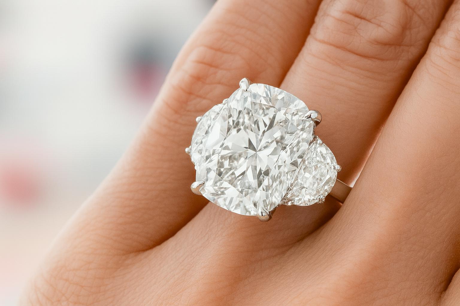 Contemporain Bague de fiançailles en platine certifiée GIA et ornée d'un diamant coussin de 5 carats en vente