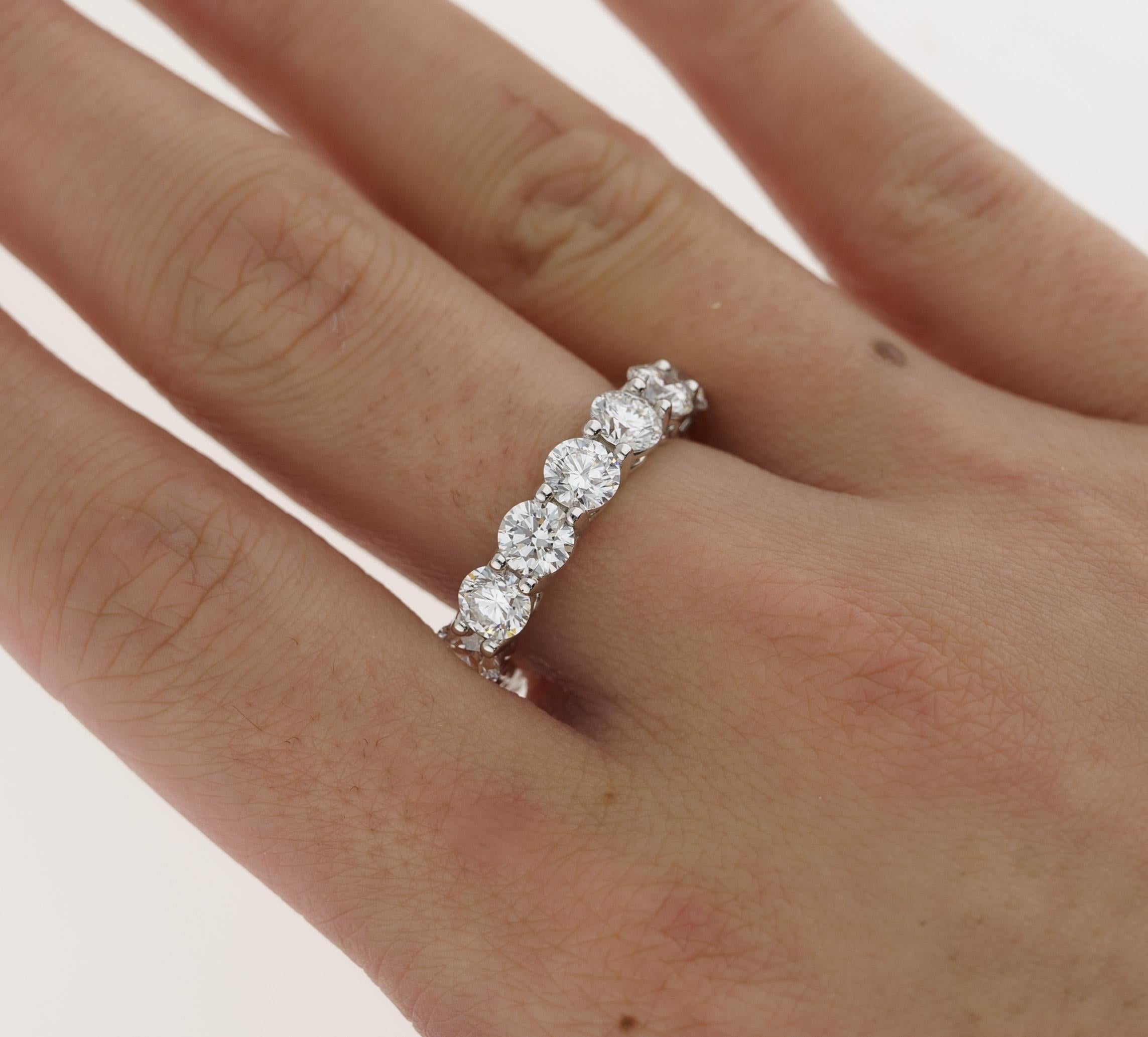 Women's GIA Certified 5 Carat D/VS1 Diamond Wedding Eternity Band Ring in 18K White Gold For Sale