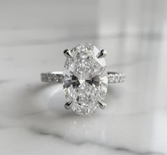 GIA Certified 5 Carat E Color Oval Brilliant Cut Diamond Engagement Ring