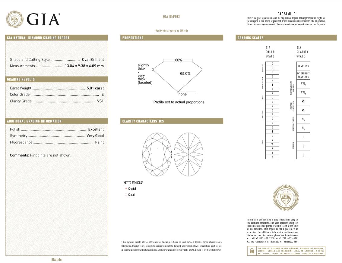 Contemporain Bague de fiançailles GIA certifiée 5 carats E Color Oval Brilliant Cut Diamond en vente