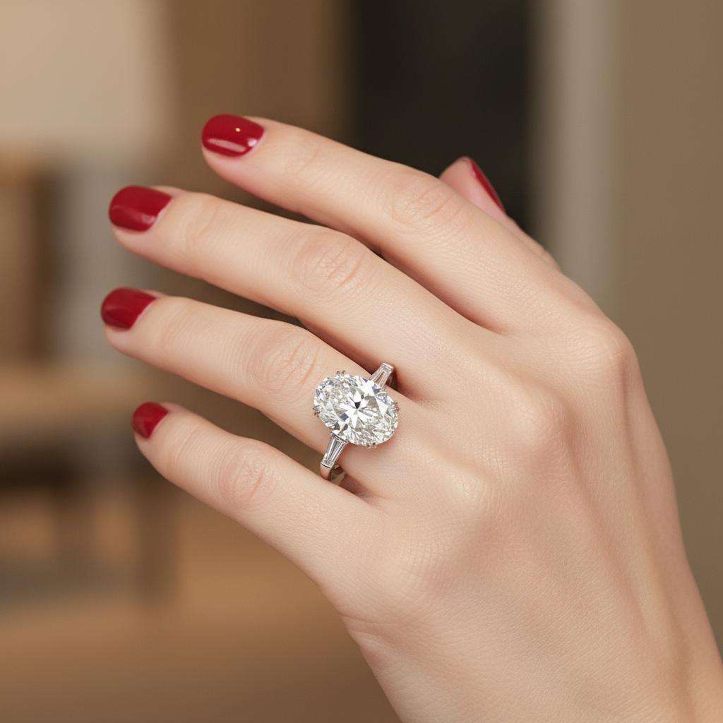 Contemporary GIA Certified 5 Carat E Color VS1 Oval Diamond Platinum Engagement Ring For Sale