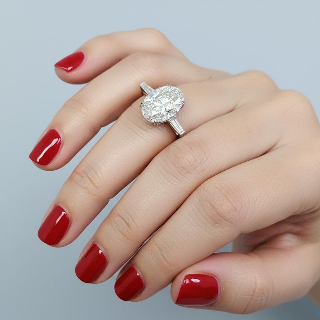 Oval Cut GIA Certified 5 Carat E Color VS1 Oval Diamond Platinum Engagement Ring For Sale