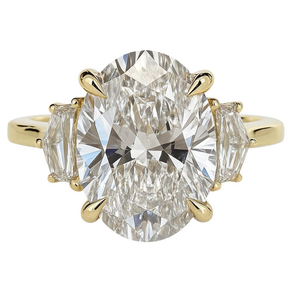 GIA Certified 5 Carat E VS2 Oval Brilliant Cut Diamond Three-Stone Engagement