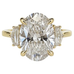 GIA Certified 5 Carat E VS2 Oval Brilliant Cut Diamond Three-Stone Engagement
