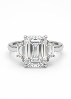 GIA Certified 5 Carat Emerald Cut Diamond and Emerald Cut Three Stone Ring