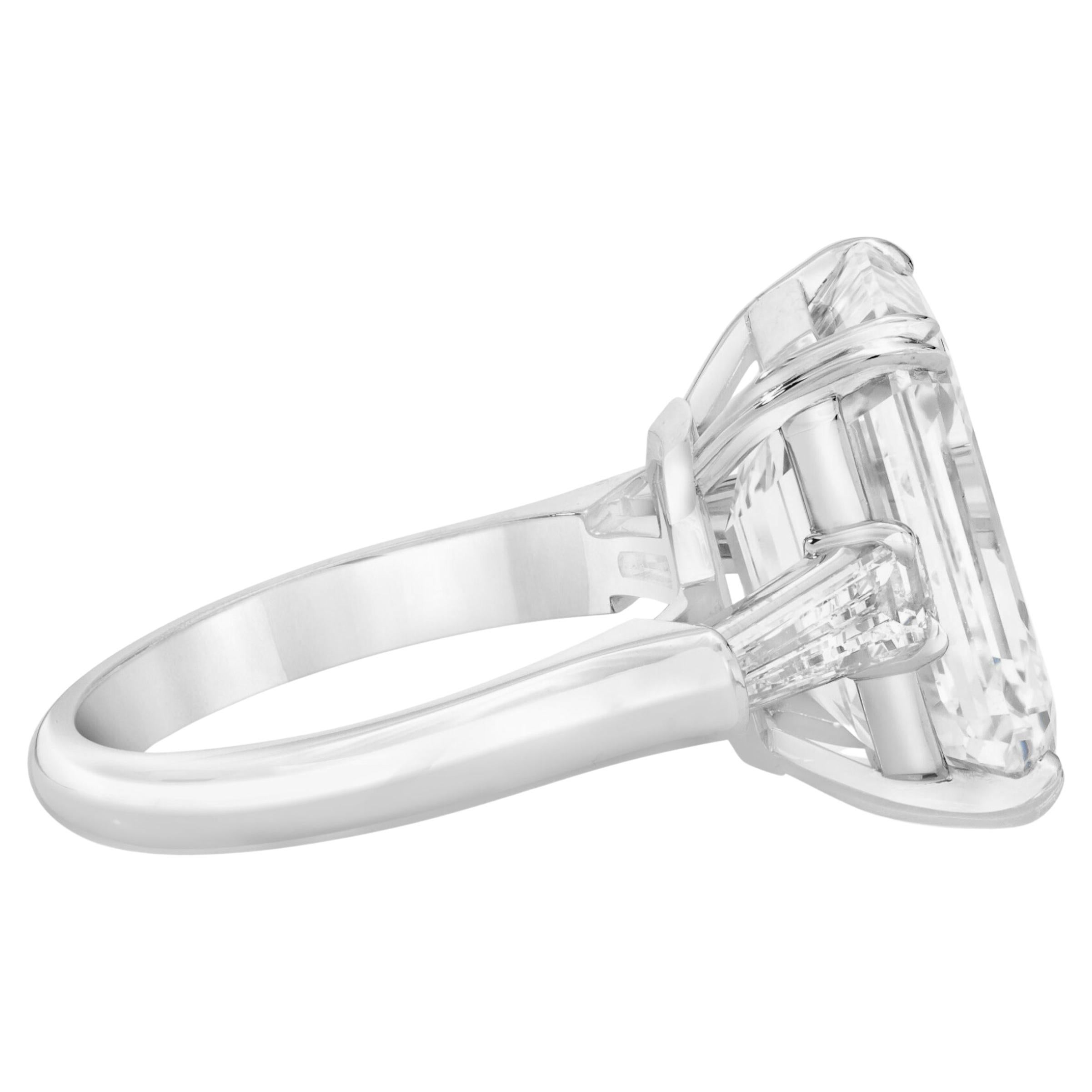 Contemporary GIA Certified 5.01 Carat Emerald Cut Diamond Engagement Ring in 18K White Gold For Sale