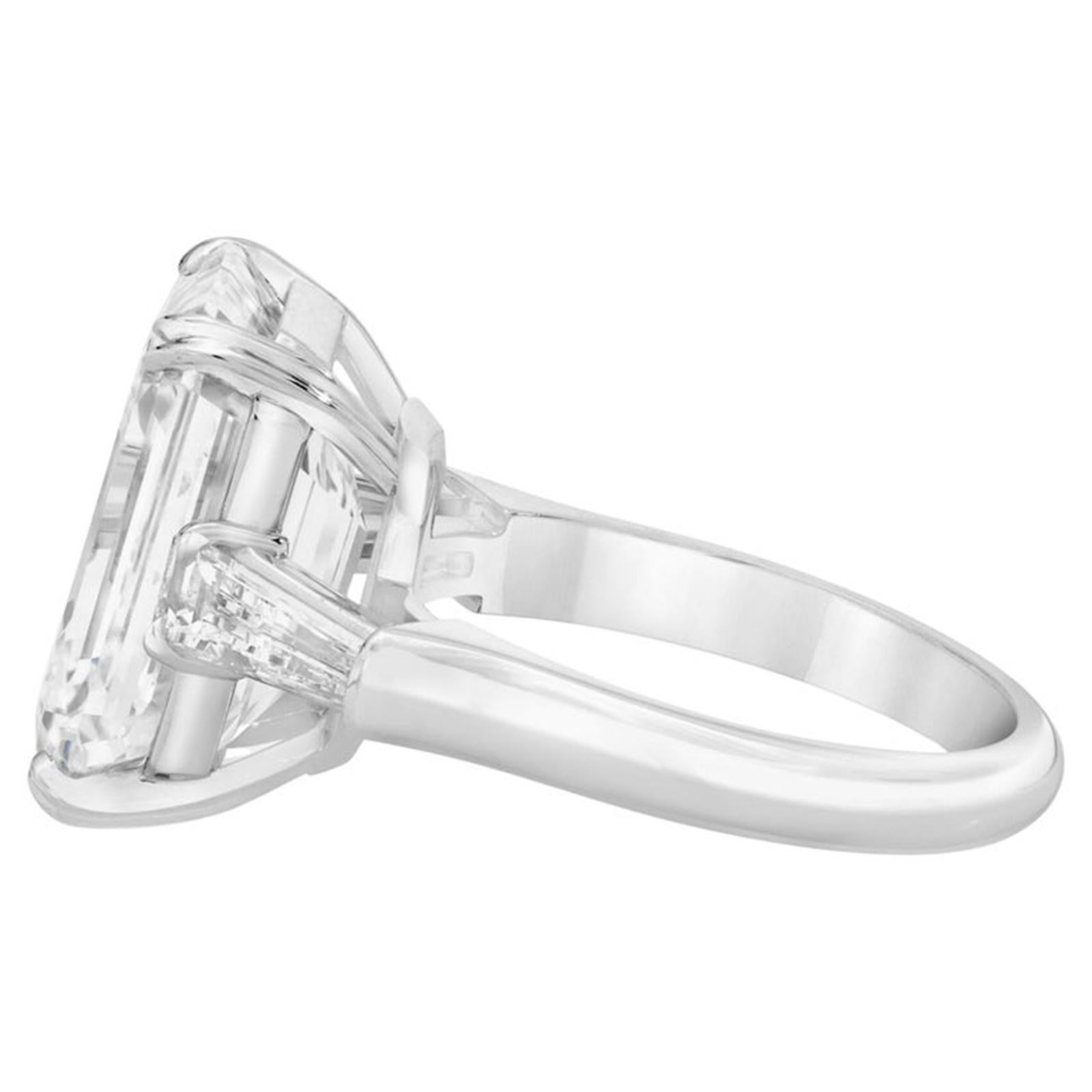 GIA Certified 5.01 Carat Emerald Cut Diamond Engagement Ring in 18K White Gold In New Condition For Sale In Chicago, IL