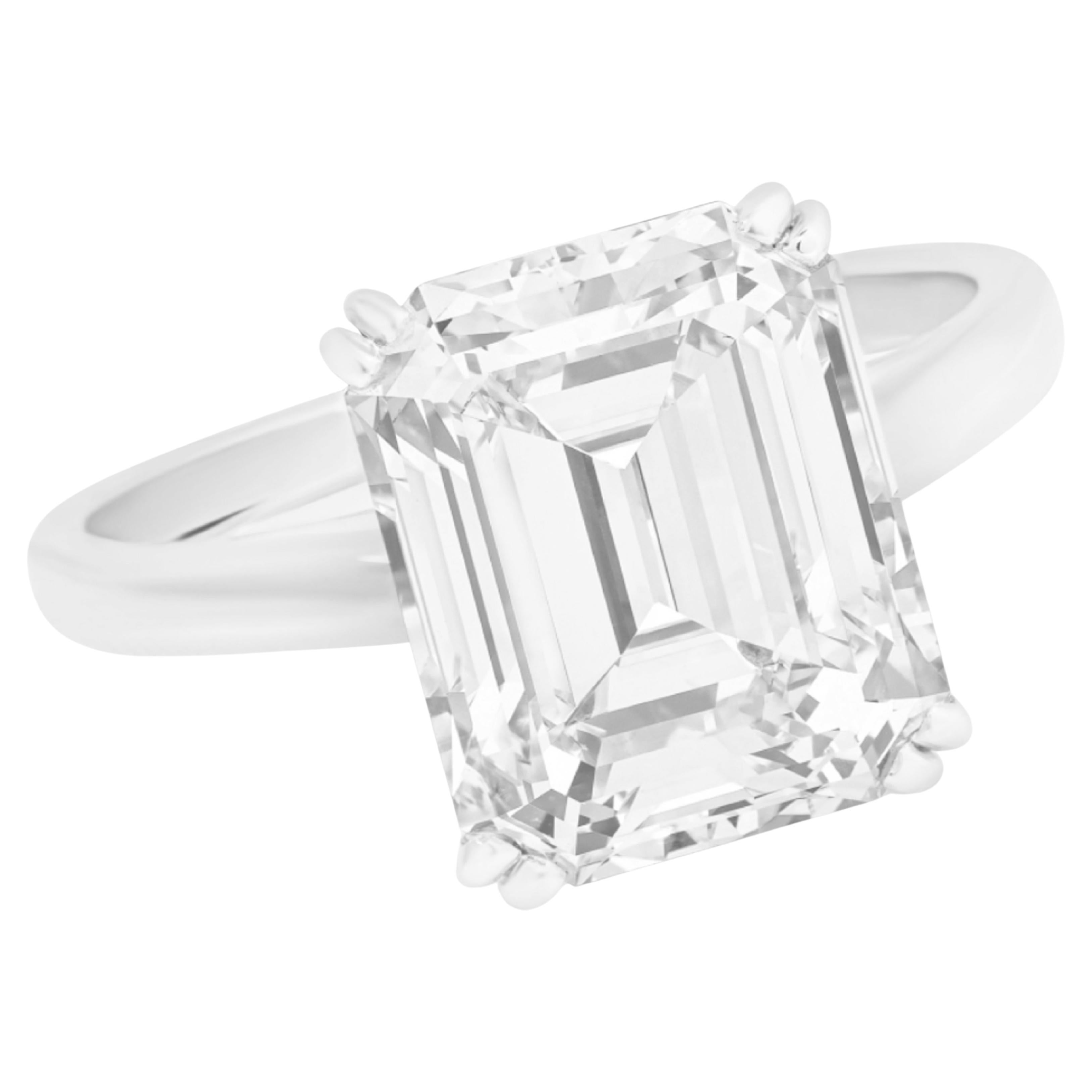 GIA Certified 5.01 Carat Emerald Cut Diamond Solitaire Ring in Platinum