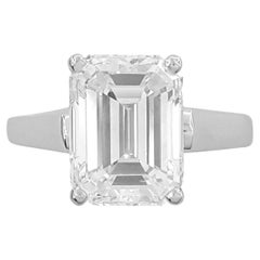 Bague de fiançailles certifiée GIA, 5.02 carats, diamant taille émeraude
