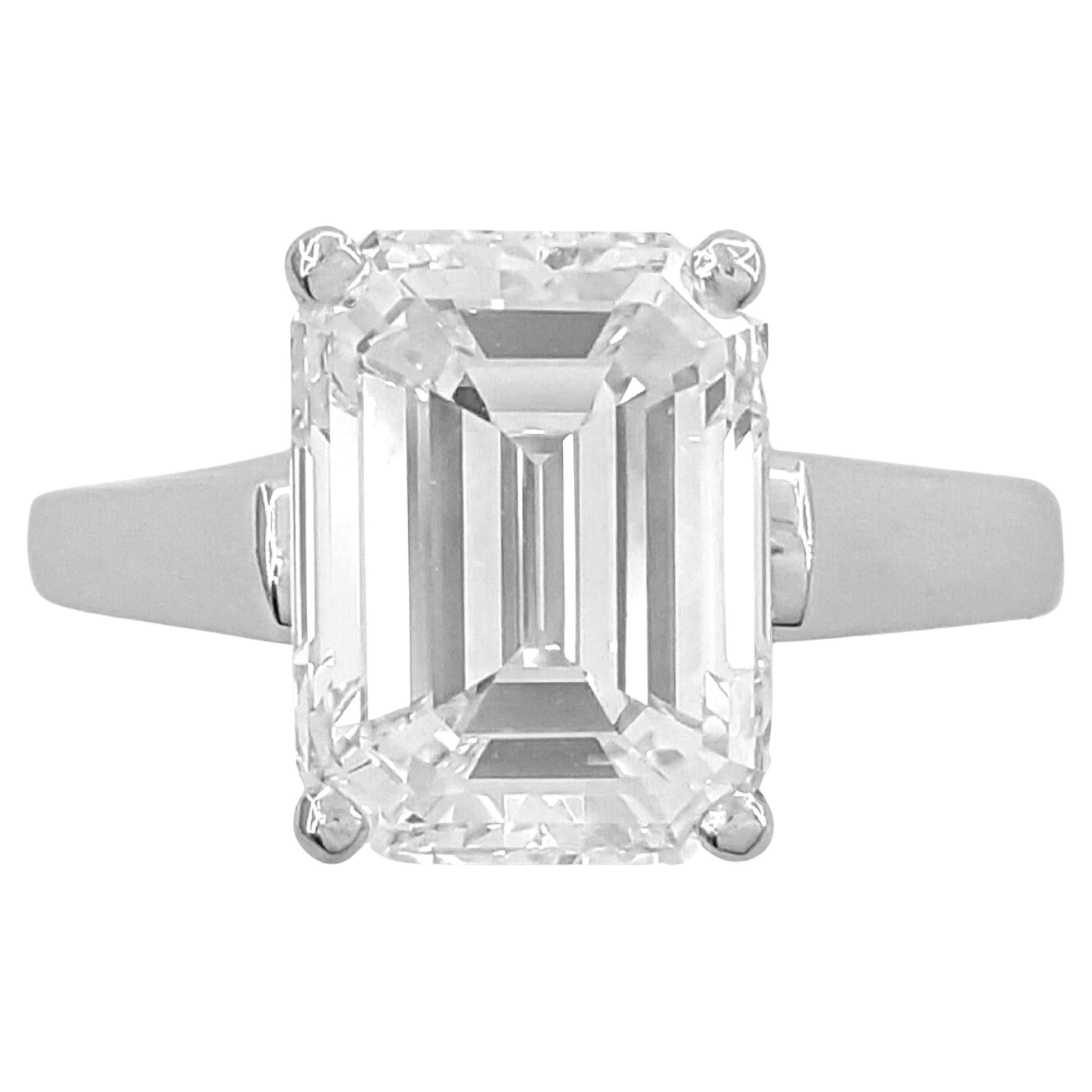 GIA Certified 5.08 Carat Emerald Cut Diamond E Color IF Clarity Platinum Ring