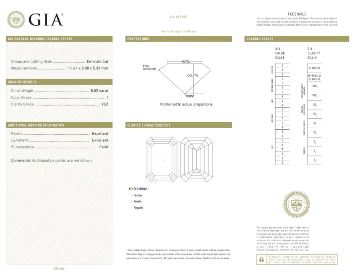 Bague de fiançailles en platine certifiée GIA avec un diamant taille émeraude de 5 carats Neuf - En vente à Chicago, IL