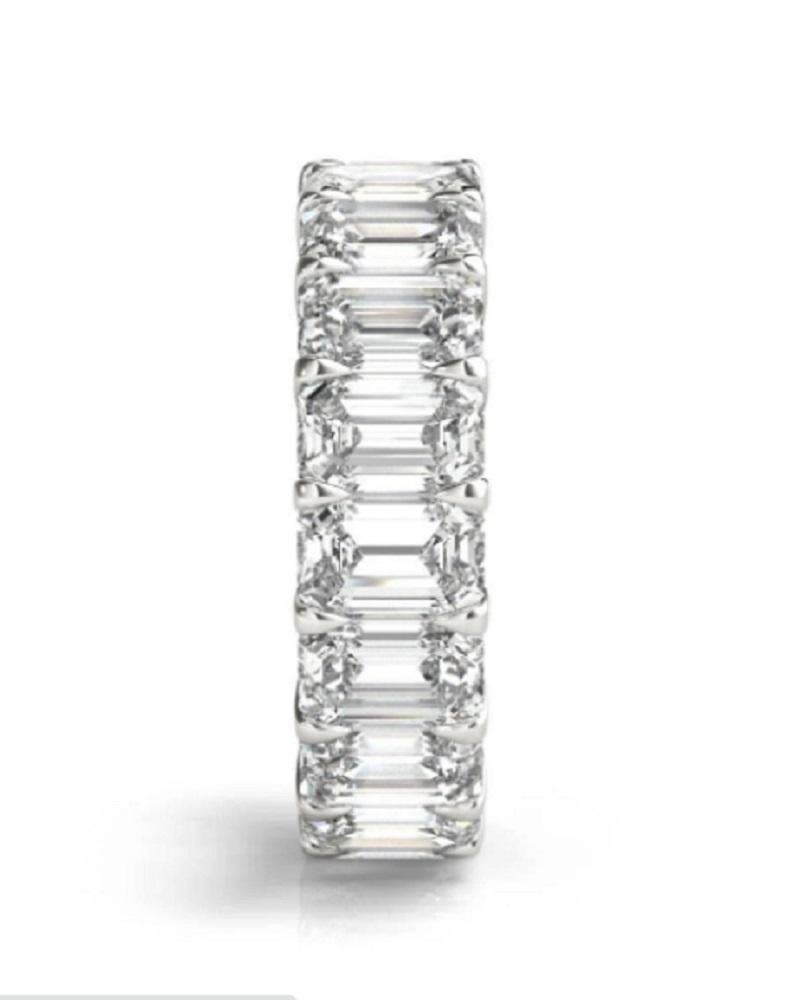 This gorgeous emerald cut diamond eternity band weights 5.35 carats has 22 emerald cut diamonds 

The gorgeous 5.35 carat of perfectly matched emerald cut diamonds are set in platinum.

