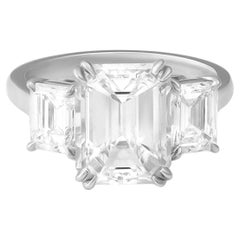 GIA Certified 5 Carat Emerald Cut Diamond F Color VS2 Clarity 3 Stone Ring