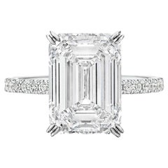 GIA Certified 5 carat Emerald Cut Diamond F Color VS2 with Pavè Platinum Ring