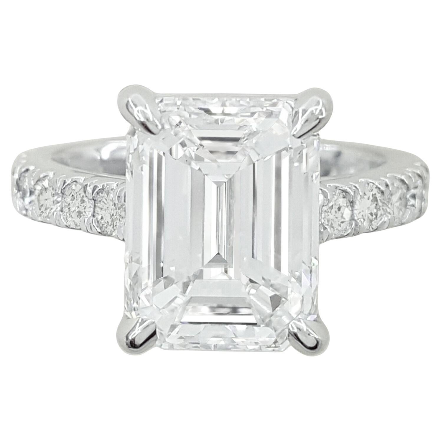 GIA Certified 5 Carat Emerald Cut Diamond Platinum Ring  For Sale
