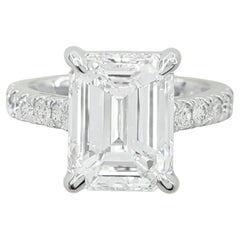GIA Certified 5.01 Carat Emerald Cut Diamond Platinum Ring 