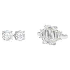 GIA Certified 5 Carat Emerald Cut Diamond Ring and 4 Carat Diamonds Studs