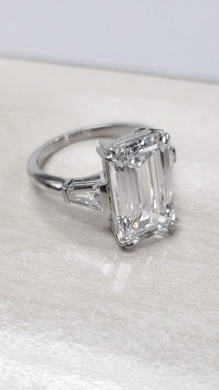 GIA Certified 5.11 Carat Emerald Cut Diamond Ring F Color VVS2 Clarity In New Condition For Sale In Chicago, IL