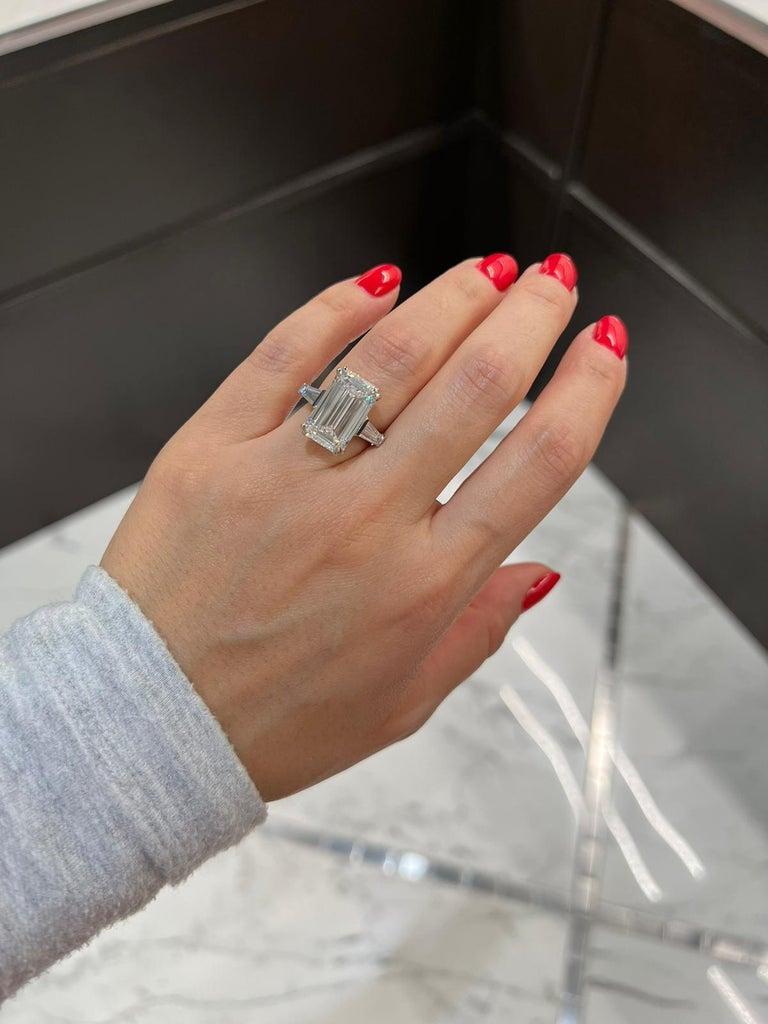 GIA Certified 5.11 Carat Emerald Cut Diamond Ring F Color VVS2 Clarity For Sale 2